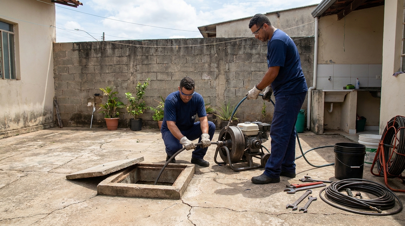 Desentupimento de esgoto residencial em Vila Velha‑ES
