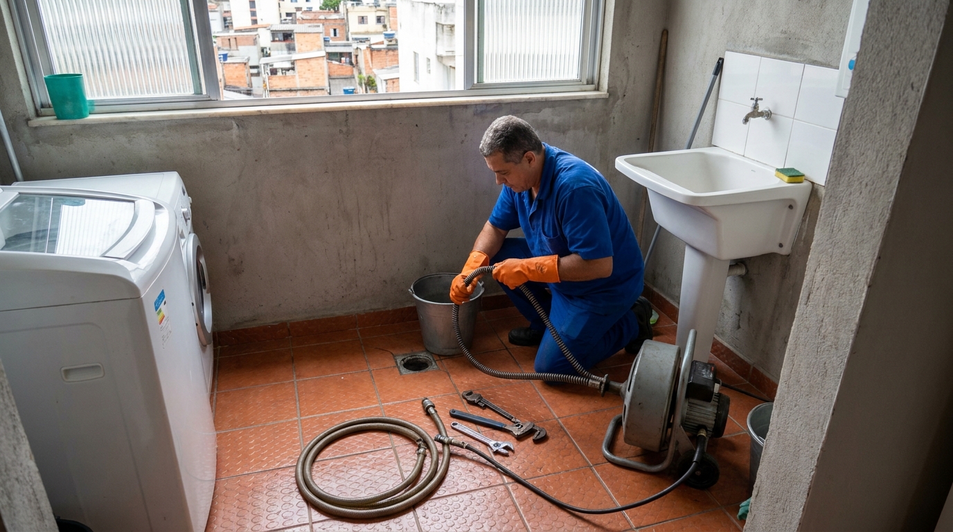 Desentupimento de ralo com equipamento em Vila Velha‑ES
