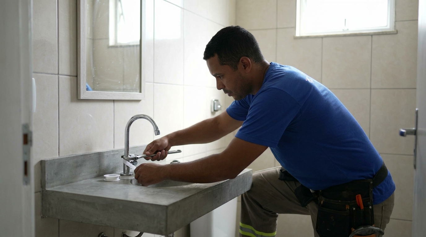 Encanador instalando torneira em Vila Velha‑ES