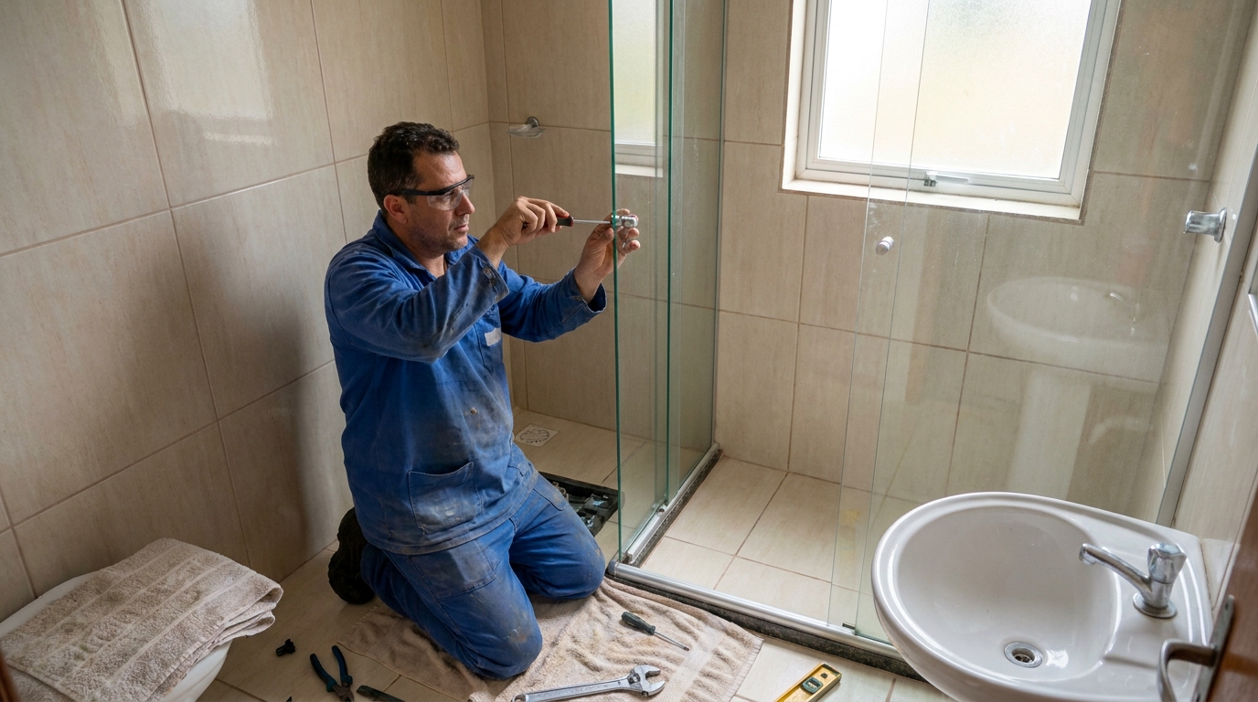 Técnico realizando manutenção de box em Vila Velha‑ES